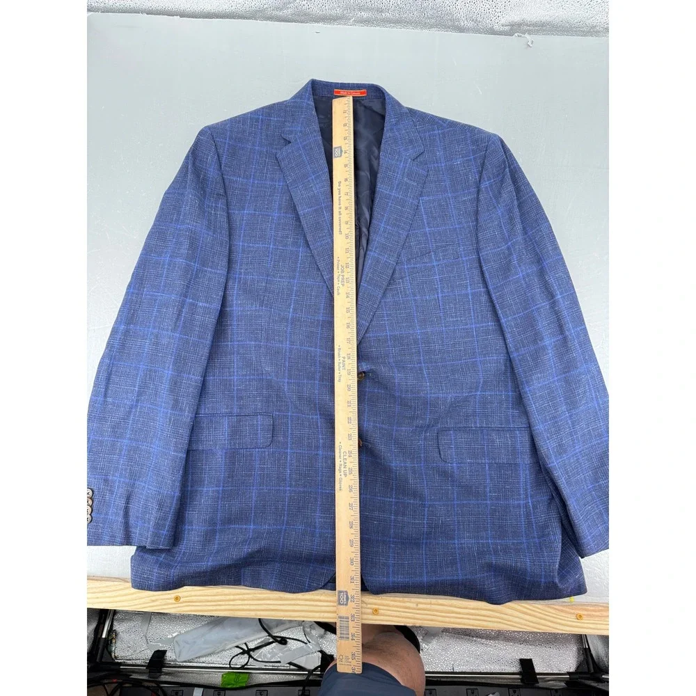 Cremieux Collection Loro Piana Blue Plaid Wool Silk Linen Blazer Sport Coat 48L